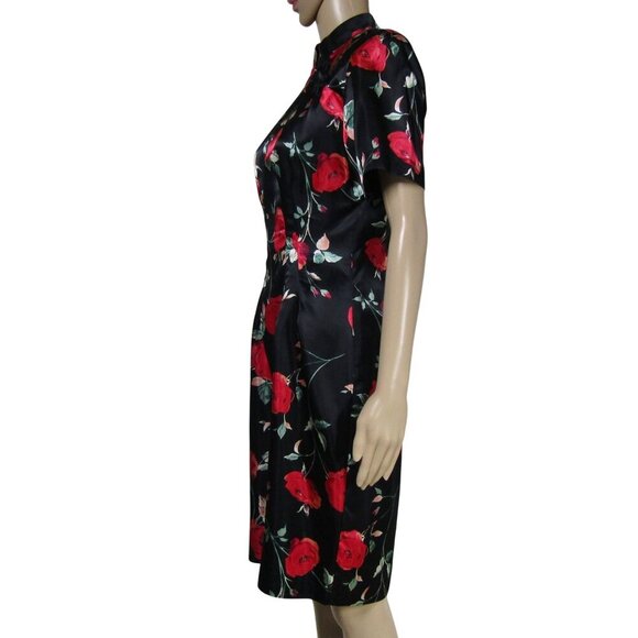 VTG 90s Asian Cheongsam Chinese Floral Dark Romantic Satin Wiggle Mod Dress S - Picture 5 of 12